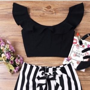 Zaful Black Sleeveless Ruffle Midriff Top, S